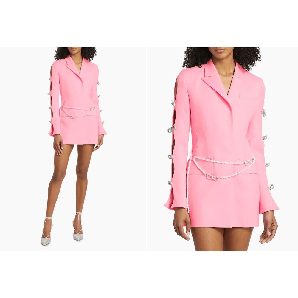 Mach & Mach Bow-Embellished Wool Minidress Pink Size 10 $1215